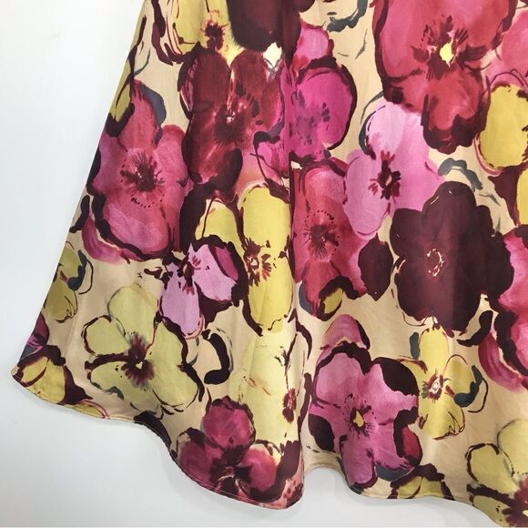 Pendleton Burgundy Cream Pink Floral 100% Silk Skirt - Picture 4 of 12